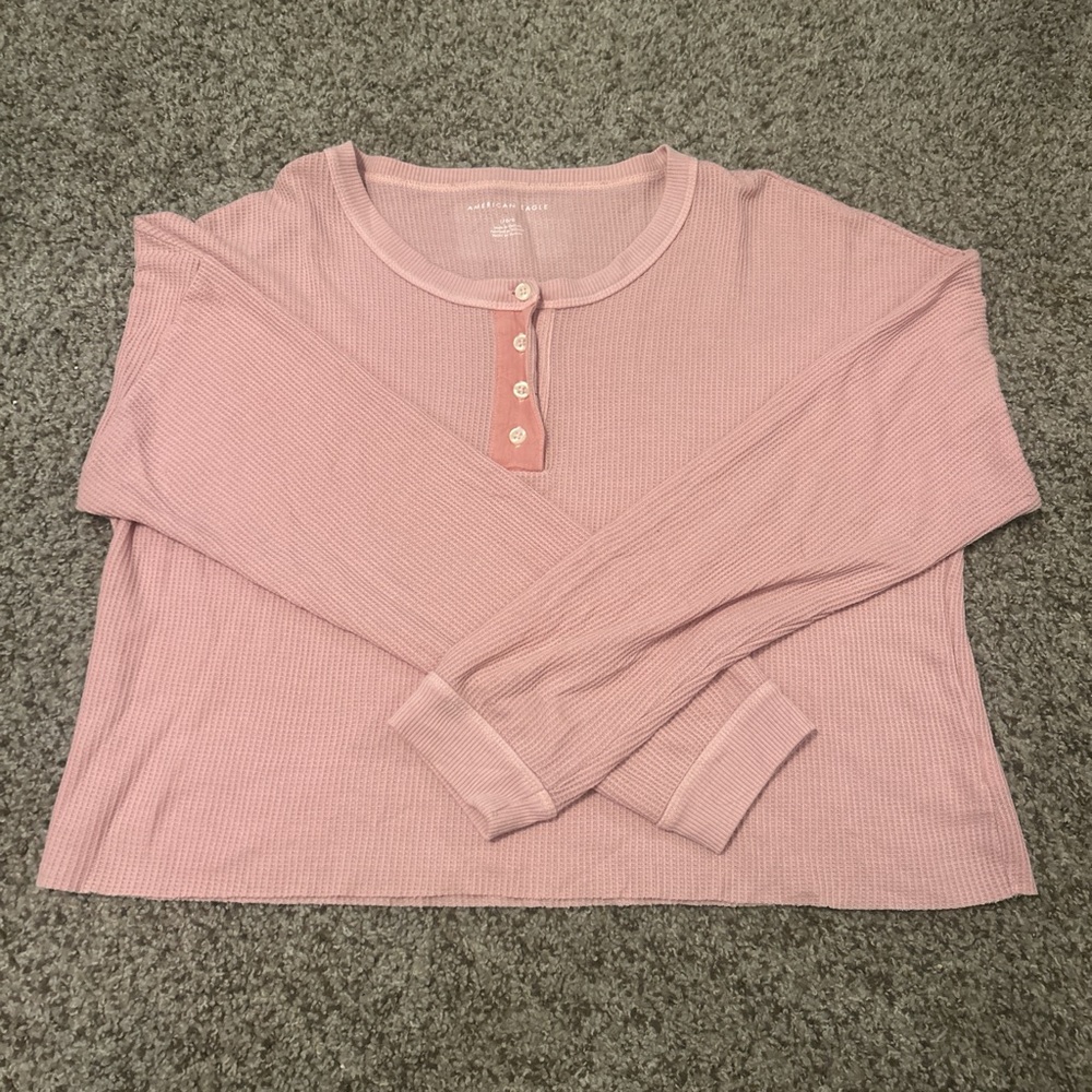 American Eagle Cropped Pink Long Sleeve Top